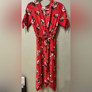 Magnolia Skye Floral Boho Summer Polka Dot Belted Dress Medium